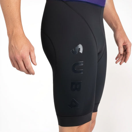 Black Tri suit legs with a brand logo on a white background