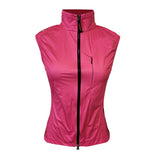 Pink sleeveless jacket with a black zipper on a white background
